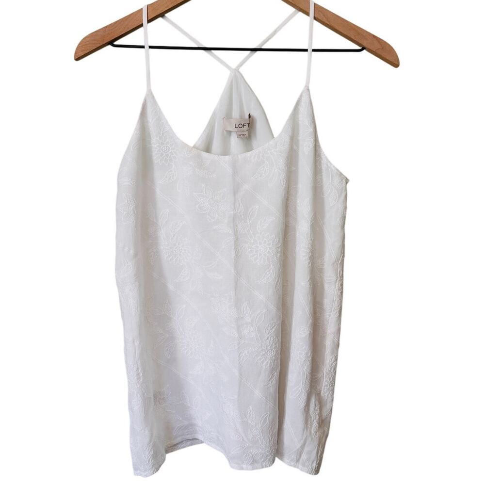 Loft White Embroidered Tank Top XS NWT Boho Eyelet Lace Camisole Racerback